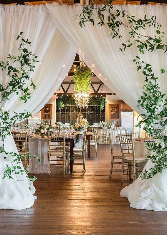 Wedding reception - Winter wedding reception ideas , tulle with greenery decorated entrance entryway to wedding reception