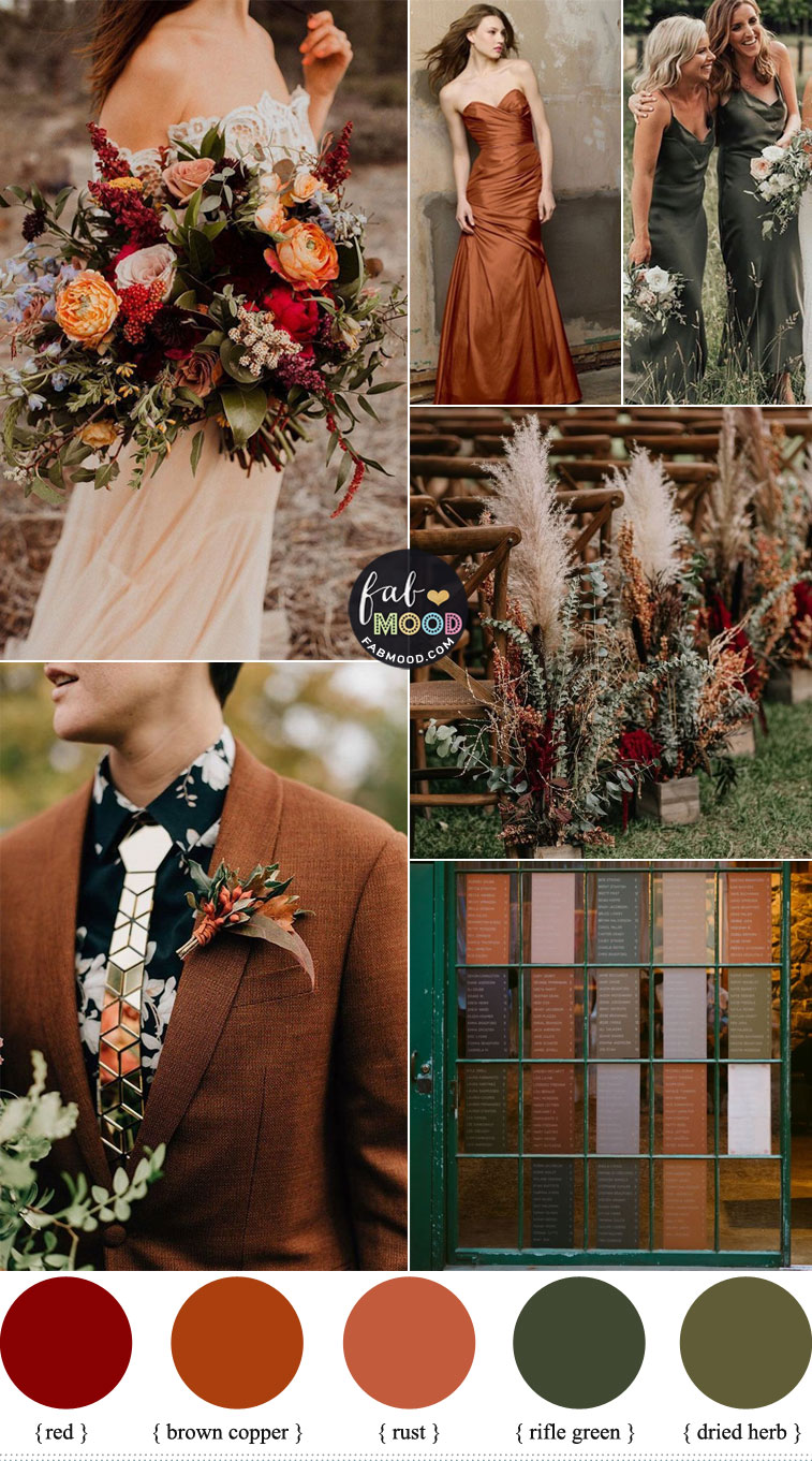 brown copper rifle green wedding color palette, wedding colors , brown copper color, rifle green color, autumn wedding color, fall wedding