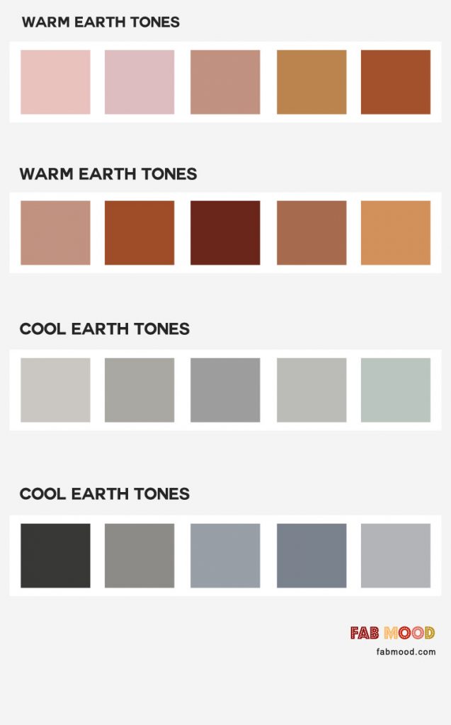4 Earth tones color combos  Warm Earth Tones & Cool Earth Tones  1