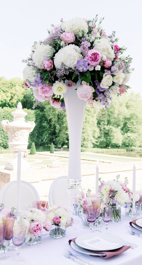 dreamy french chateau wedding, outdoor wedding reception , french chateau wedding, wedding reception decors, tall wedding centerpieces