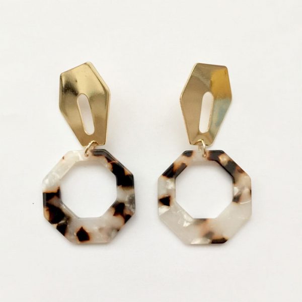 gold coffin jointed hexagon tortoiseshell earrings