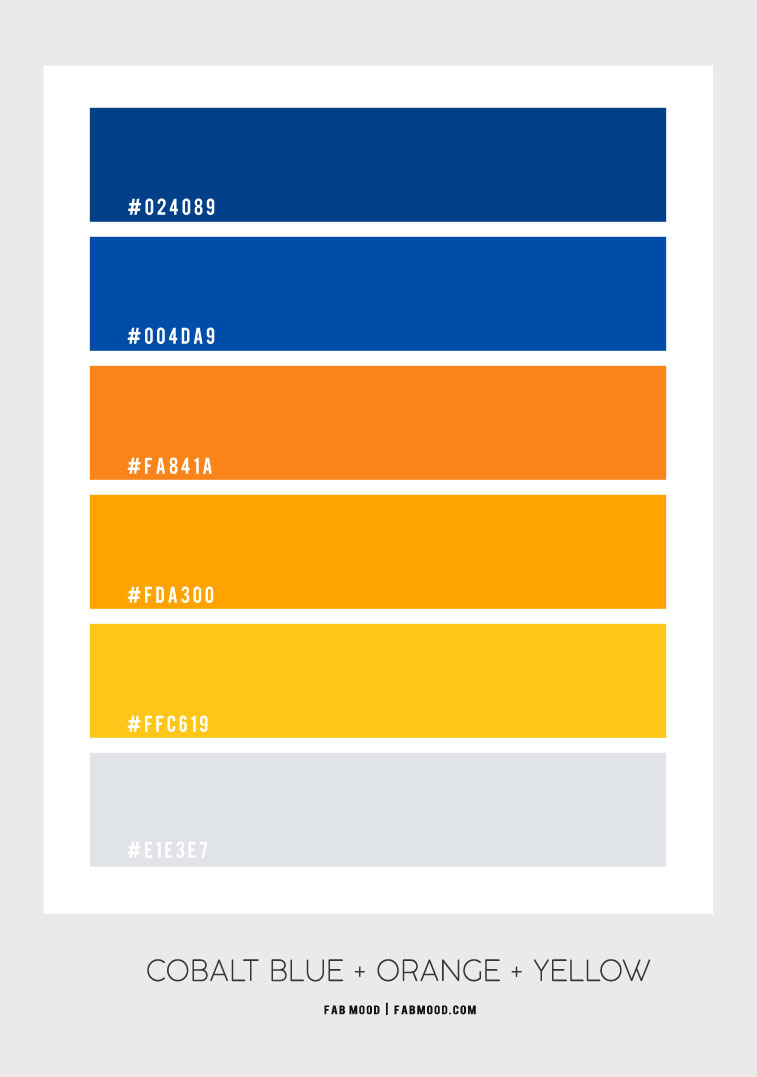 cobalt blue and orange color scheme, cobalt blue and yellow color scheme, cobalt blue and orange color combo, orange and yellow color scheme, bright blue and orange color scheme, bright blue and yellow color combo