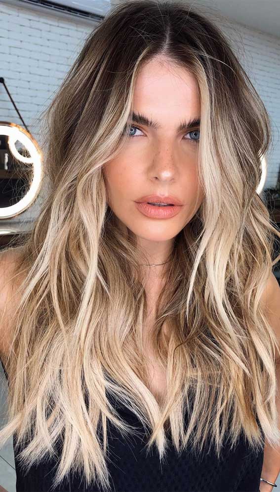 layered hair,  blonde vanilla long hairstyle, low maintenance haircuts, low maintenance haircuts for curly hair, low maintenance haircuts for straight hair, low-maintenance hair color