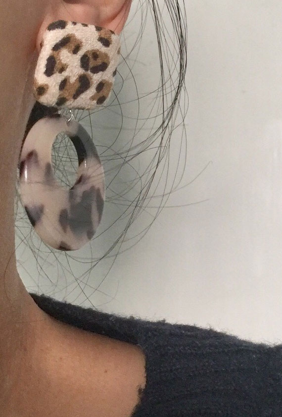 leopard print on fabric earrings, fabric earrings, leopard earrings, animal print earrings, leopard fabric earrings
