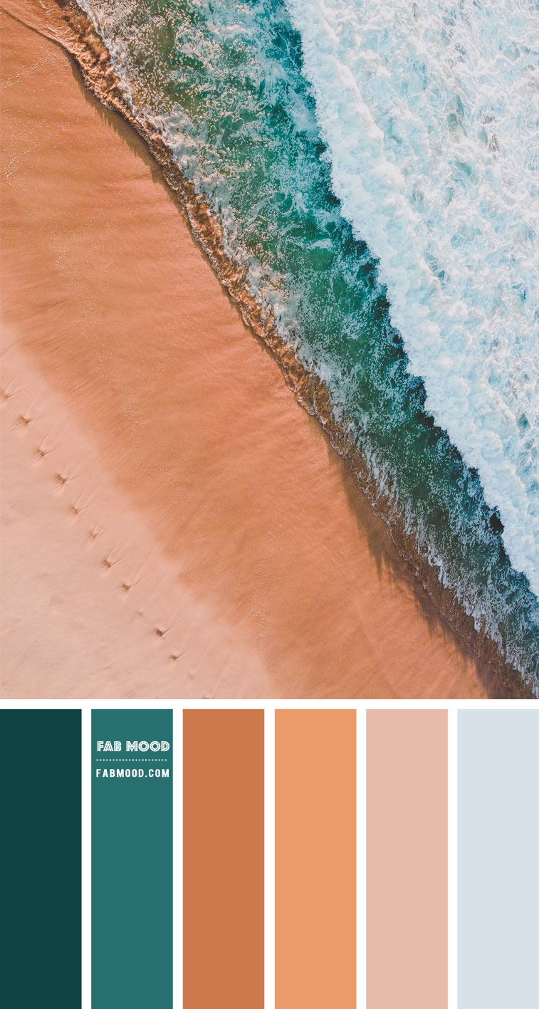 nude and green colour palette, green sea and terracotta, sand and green sea colour palette 