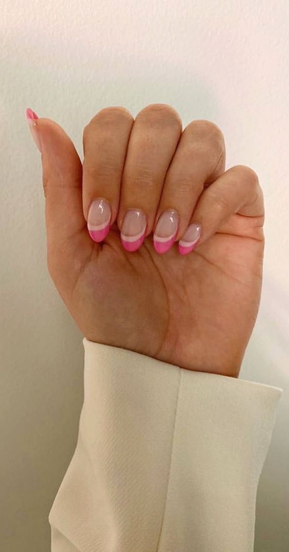 french manicure with color line, colorful french nail tips, neon french nail tip, colored french manicure , french manicure nails, french tip nails designs, french tip nails, french tip nails short, french tip nails designs, french tip nails coffin, french tip nails | acrylic, french tip nails 2020, pink french tip nails