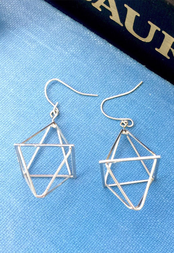 geometric earrings, silver geometric earrings