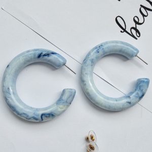baby blue hoop earring, marble earrings, blue marble earrings, hoop marble effect earrings
