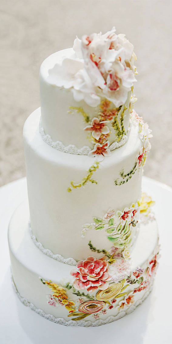 painted wedding cake, wedding cake, wedding cake ideas, garden wedding , floral buttercream wedding cake