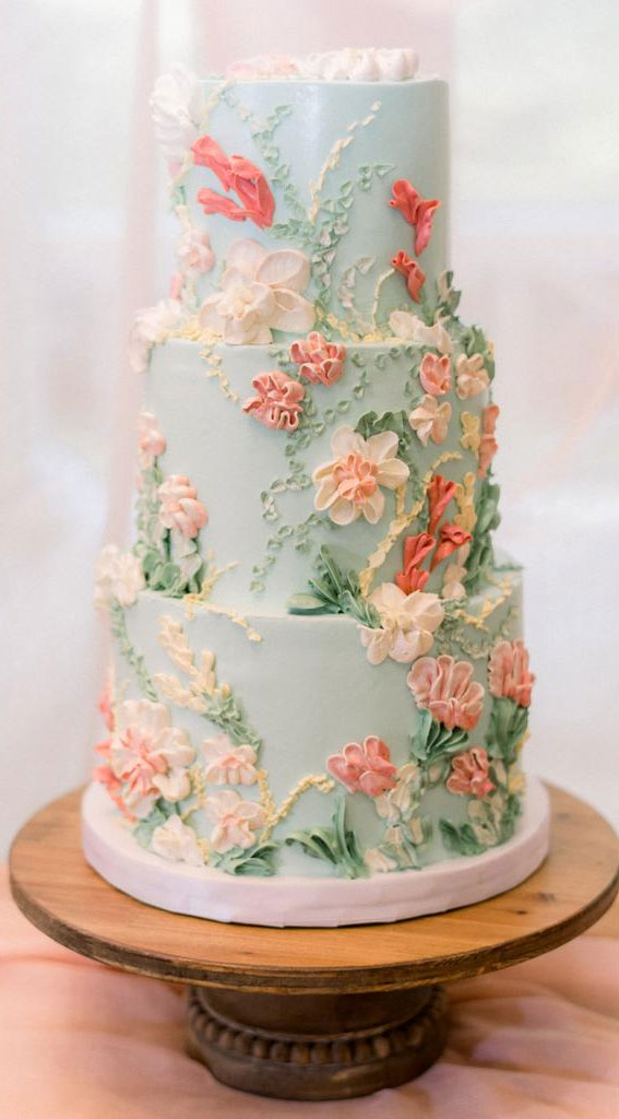 painted wedding cake, wedding cake, wedding cake ideas, garden wedding , floral buttercream wedding cake
