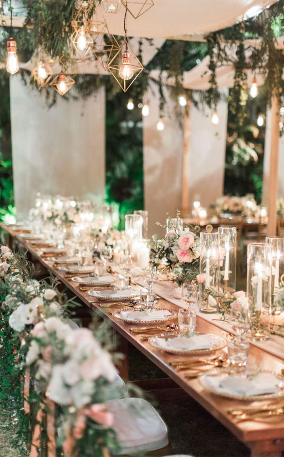 garden wedding reception, long wedding table decoration, wedding table setting, garden wedding decor ideas