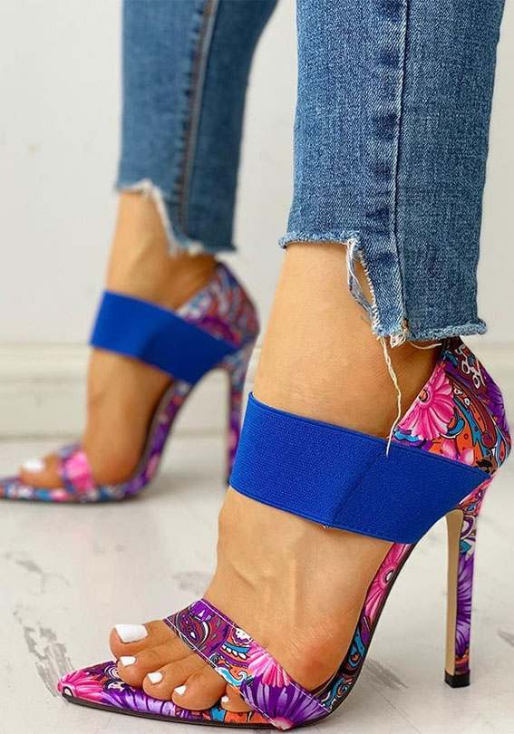 bright blue sandals, bright blue high heel, high heel sandals