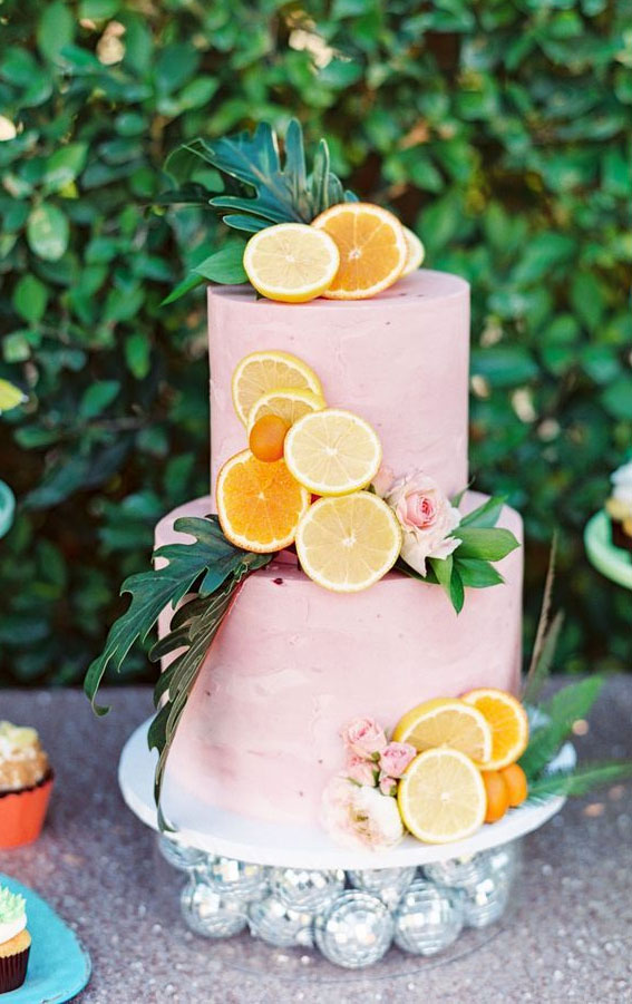 pink wedding cake, pink wedding cake with citrus , citrus wedding cake , wedding cake ideas