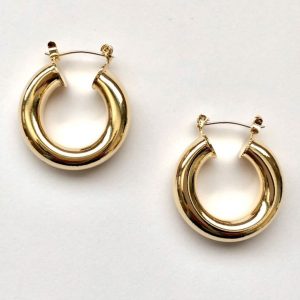 14k gold hoop earrings, simple gold hoop earrings, 14k gold link earrings, hypoallergenic earrings