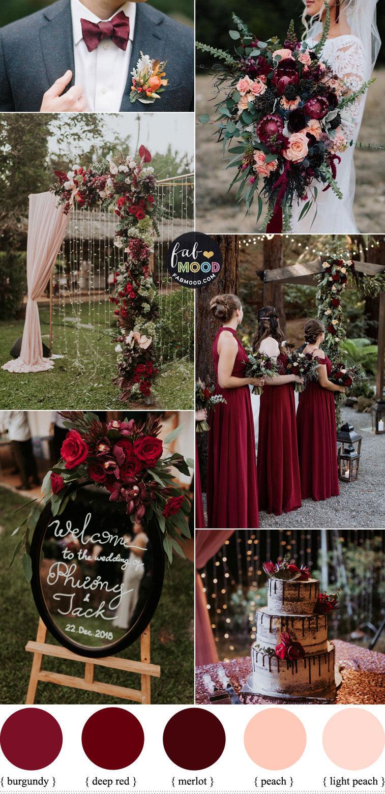 Burgundy, Deep Red and Peach Autumn Wedding Colour