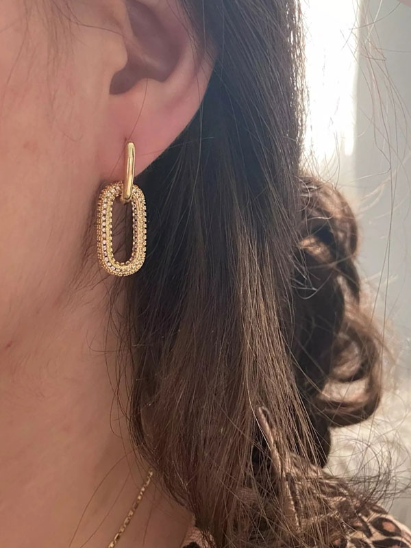 14k gold earrings, 14k gold link earrings, hypoallergenic earrings