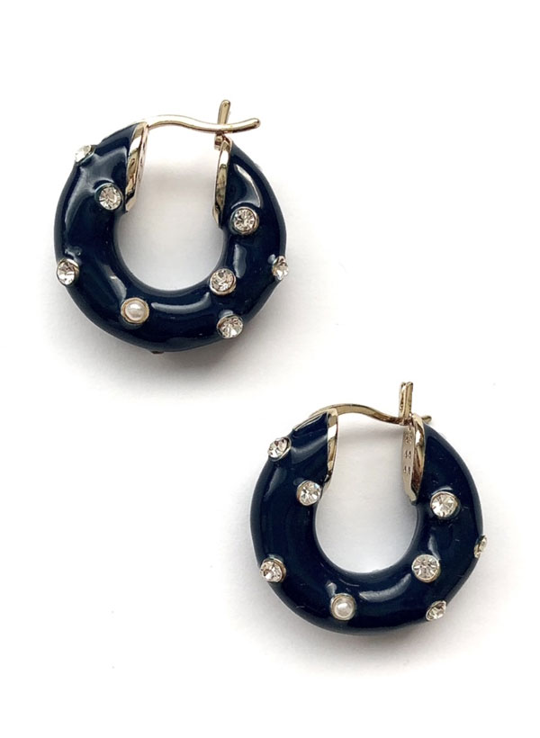 14k dark blue earrings, 14k gold link earrings, hypoallergenic earrings
