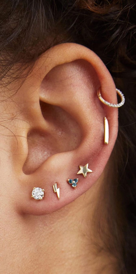 jewel ear piercings Ideas, ear piercings, earring piercings ideas, perfect ear piercing placement, curated ear piercing, curated ear Piercing trend, curated ear jewelry