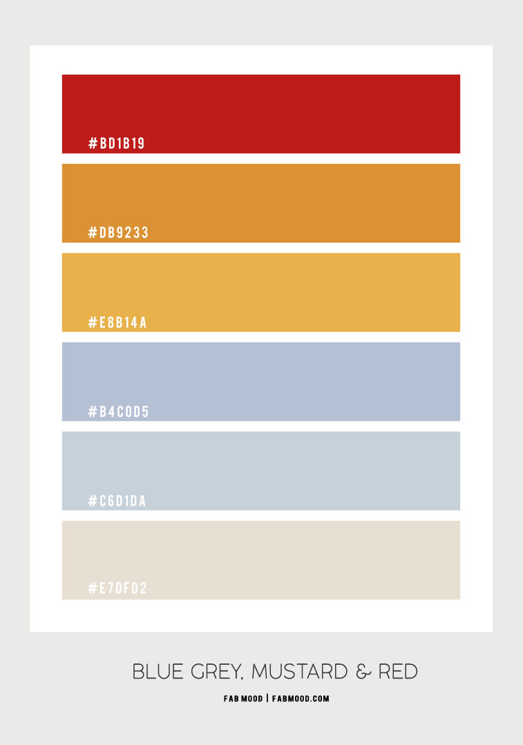 color hex, blue grey mustard and red color palette, soft autumn color palette, mustard and red, mustard and red color scheme , blue grey and mustard color combo #colorpalette #fallcolorpalette