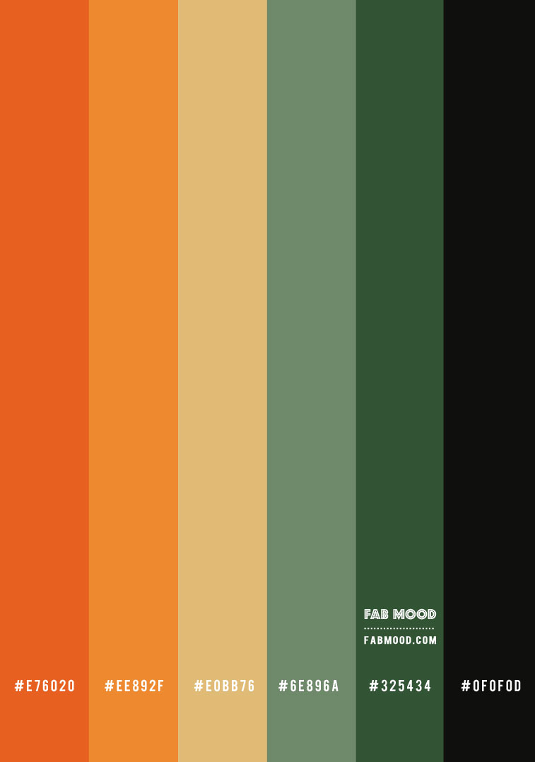 color hex, green and orange papaya, green and burnt orange, green and terracotta color scheme, autumn color palette #colorpaltte #colorscheme