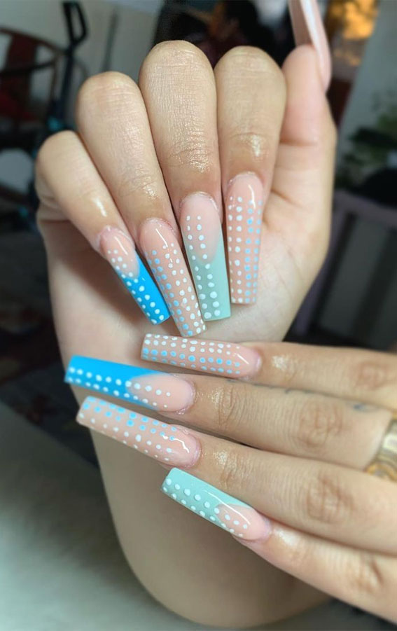 long acrylic polka dot nails, kylie jenner nails, polka dot nails, kylie jenner inspired nails, polka dot nails 2021, polka dot nails designs, polka dot nail tips