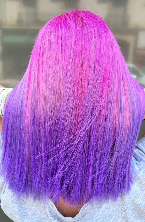 pink and purple two tone hair color, two tone hair color ideas, hair color trends 2021, fall hair color trends 2021