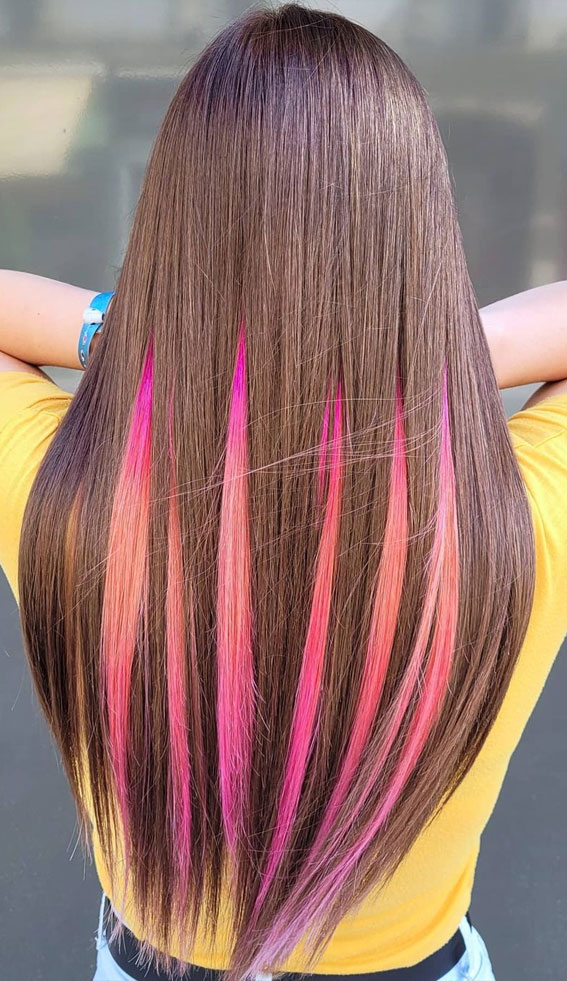 brown and ombre pink two tone hair color, two tone hair color trends, summer hair color trends, summer hair color ideas