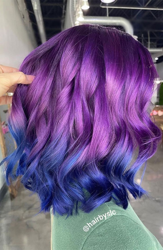 purple and blue two tone hair color, blue and purple two tone hair color ideas