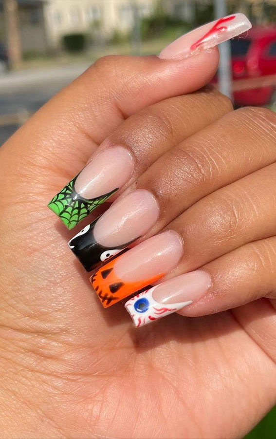 mix and match halloween nails, halloween nails, halloween nail art, halloween nail designs 2021, halloween nails acrylic, halloween nails pumpkin, halloween nails coffin