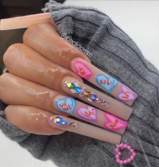 100 Best Valentine's Day Nails : Acrylic candy heart nails 1 - Fab Mood ...