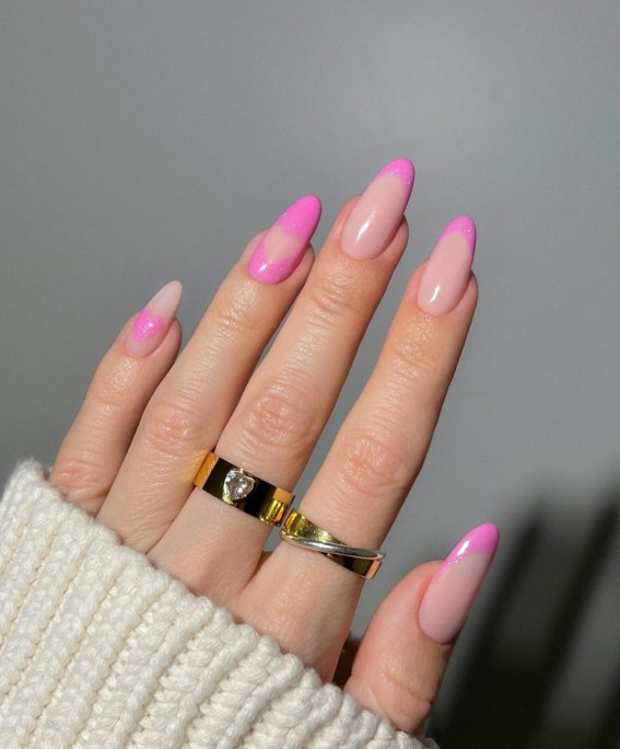 100 Best Valentine’s Day Nails : Shimmery Pink French Tip Nails
