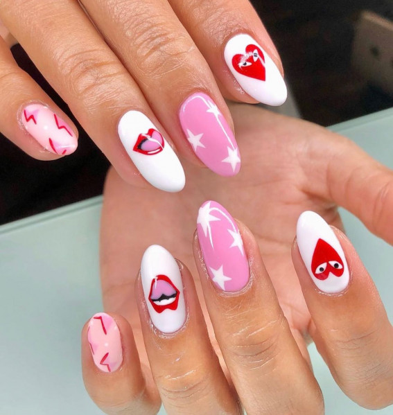 100 Best Valentine’s Day Nails : Baby Pink and White Aesthetic Nails