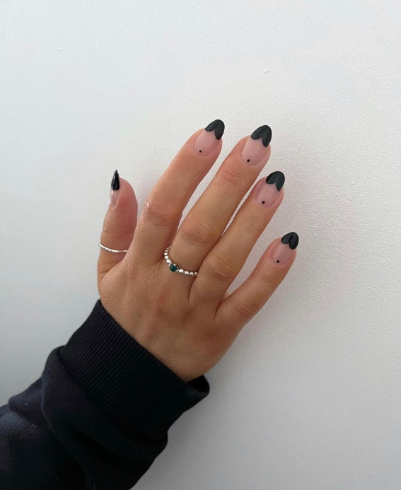 black heart tip nails, valentines day nails