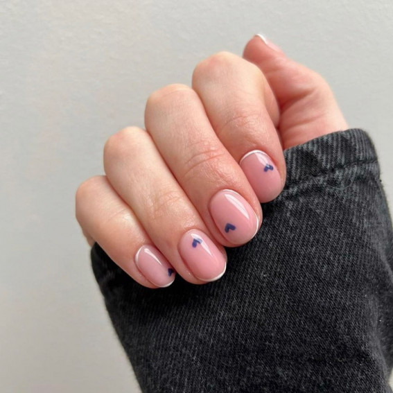 100 Best Valentine’s Day Nails : Minimalist Nails with Blue Hearts