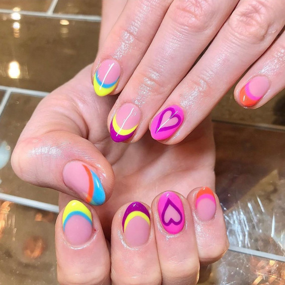 100 Best Valentine’s Day Nails : Colourful Tip Nails with Hearts