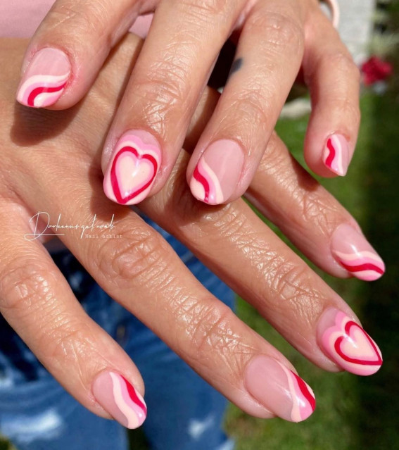 aesthetic heart nails, valentines nails, valentines nails 2022
