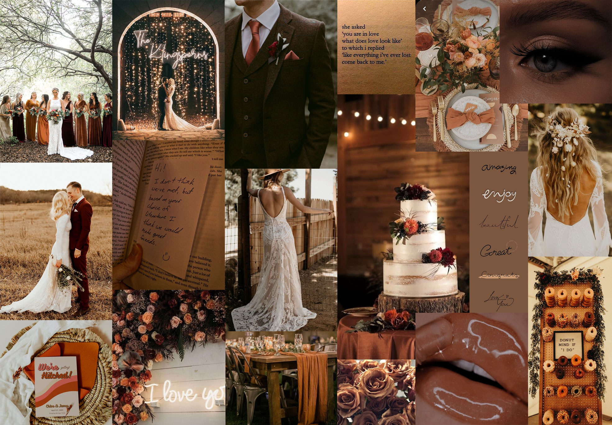 brown wedding collage, brown collage wallpaper, brown terracotta color palette, brown wedding color palette, brown wedding collage wallpaper