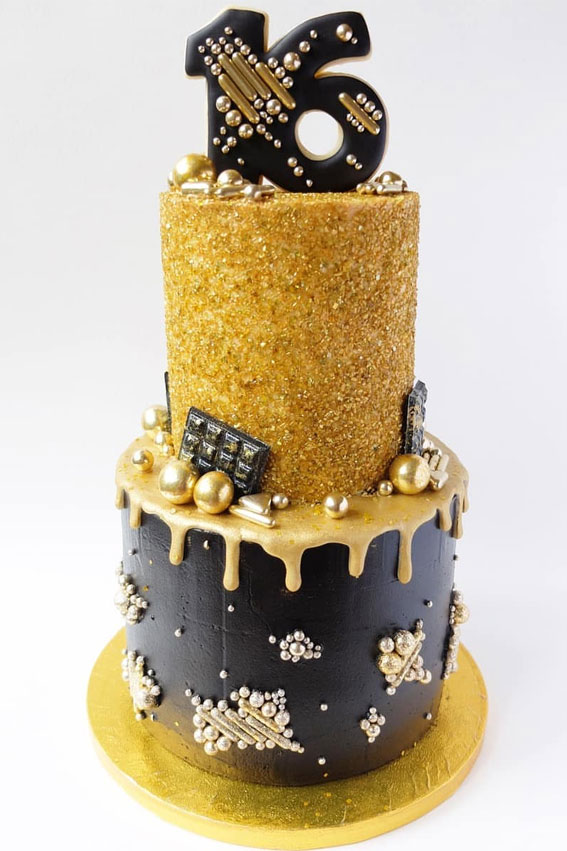 black and gold birthday cake, 16 birthday cake, sweet 16 birthday cake, sweet 16 birthday cake ideas, 16th birthday cake ideas pictures