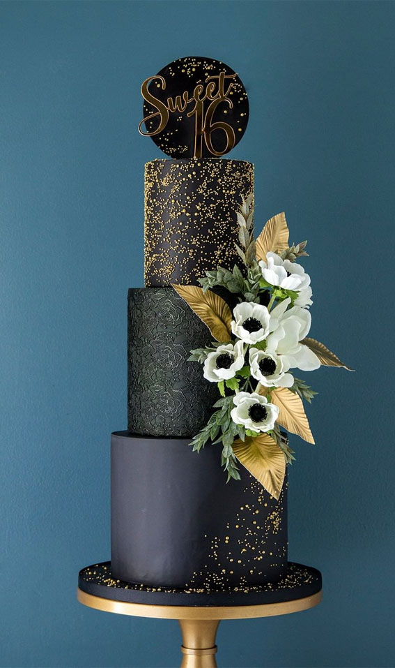 black and gold birthday cake, 16 birthday cake, sweet 16 birthday cake, sweet 16 birthday cake ideas, 16th birthday cake ideas pictures 