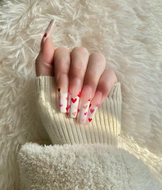 100 Best Valentine’s Day Nails : Acrylic French Tips with Hearts