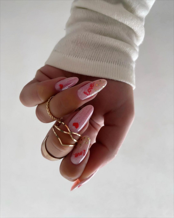 100 Best Valentine’s Day Nails : Subtle Nail with Tiny Hearts