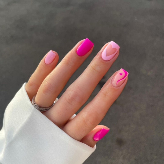 pink nails, valentines day nails, love heart cut out nails, pink nails 2022