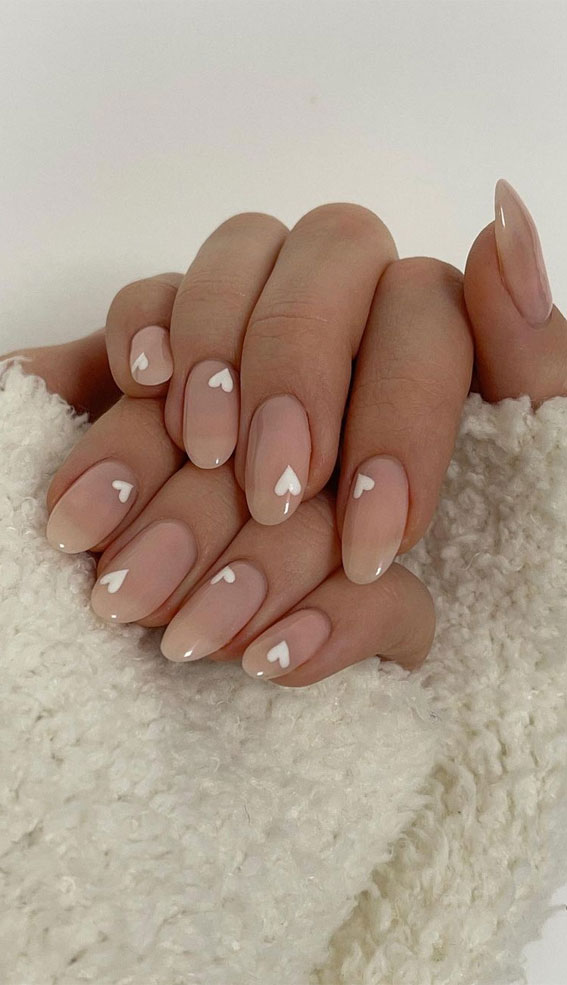 35 Cute Valentine’s Day Nails You’ll Want To Wear : White Heart Nails