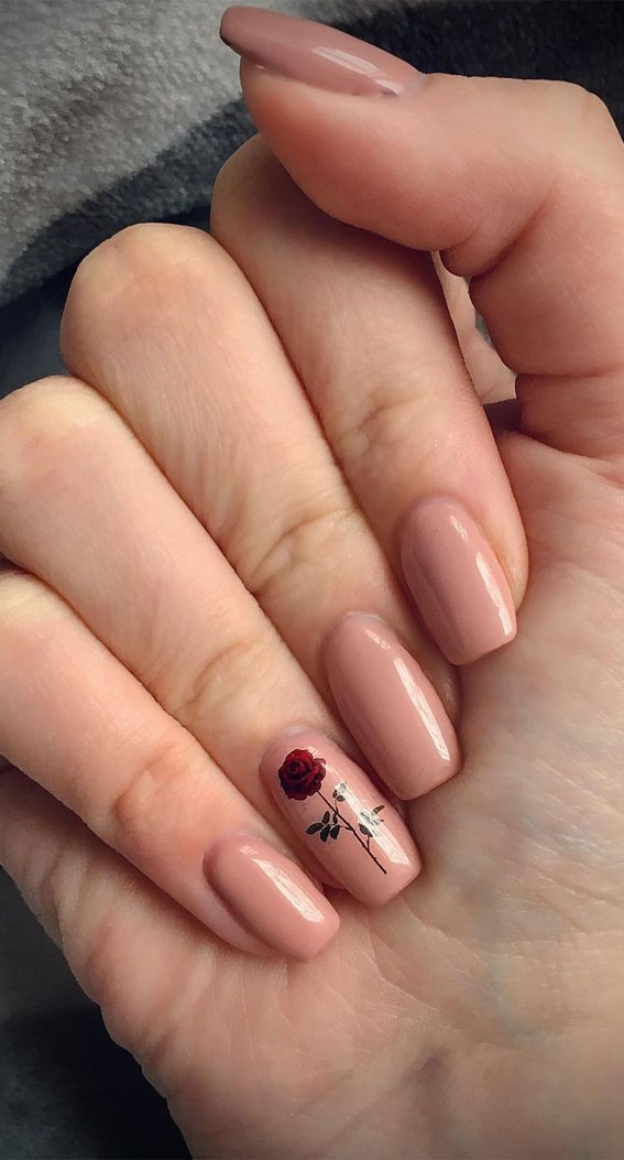 red rose nude nails, valentine nails, valentine nails 2022, minimal valentine nails
