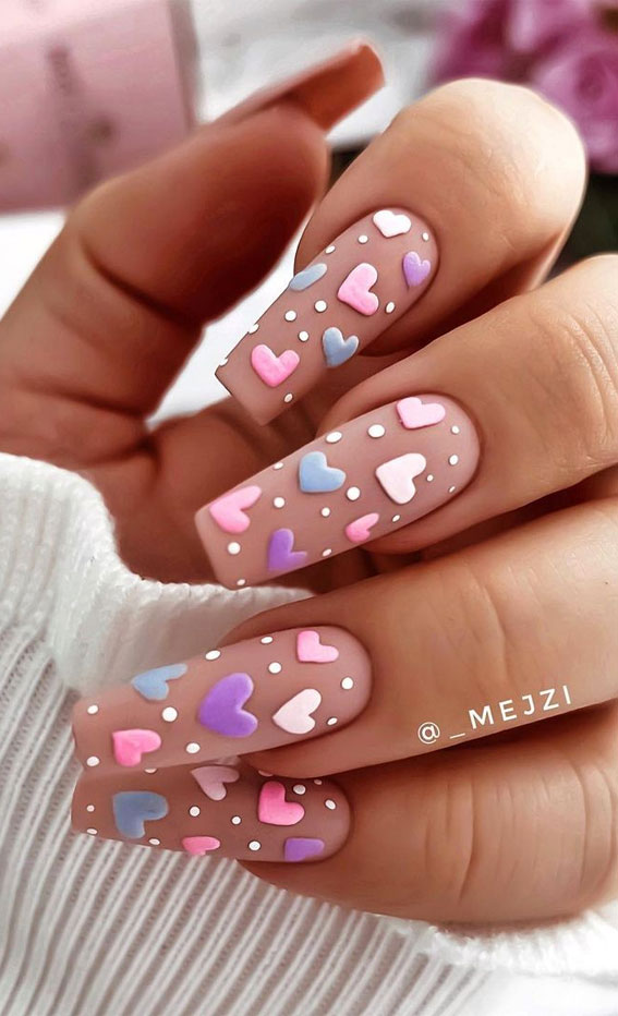 pink heart nails, valentine nails, pink heart nails, love heart nails, pink love heart nails 2022, valentine nails 2022