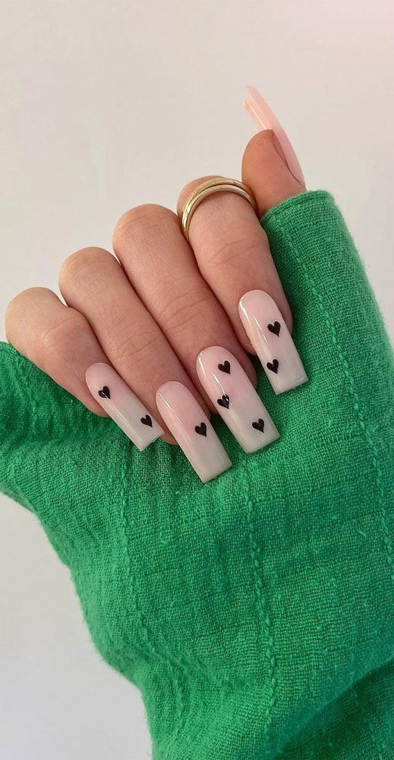 35 Cute Valentine’s Day Nails You’ll Want To Wear : Small Black Heart Nails