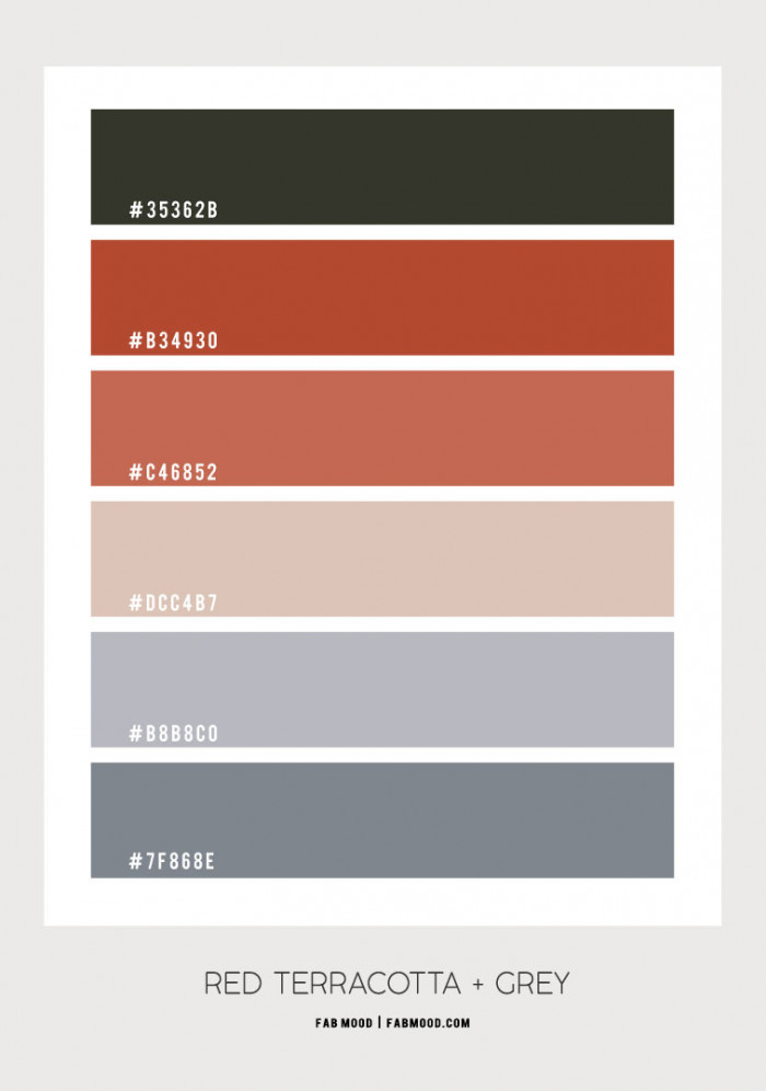 terracotta and grey color scheme, color palettes 2022, best color schemes 2022, red terracotta color palette, color combination ideas, terracotta color scheme, best color combos 2022