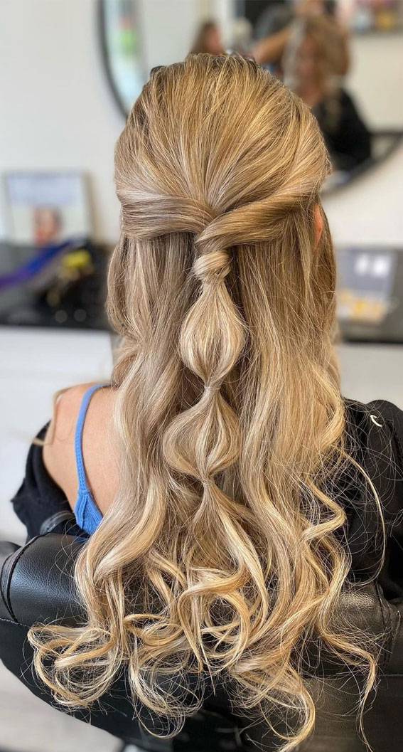 50 Breathtaking Prom Hairstyles For An Unforgettable Night : Twisted Half Up + Bubble Braids