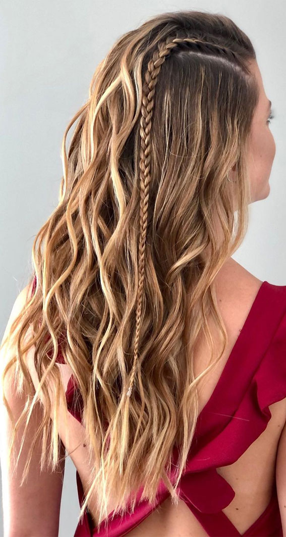 small braid hair down, braid hair down, textured half up half down, braid half up, prom hairstyles 2022, prom hairstyle, prom hairstyle down, hair down prom hairstyle, prom upstyles, half up half down prom, glam hollywood hairstyle, messy updo prom, prom updo, best prom hairstyles, ponytail prom hairstyle