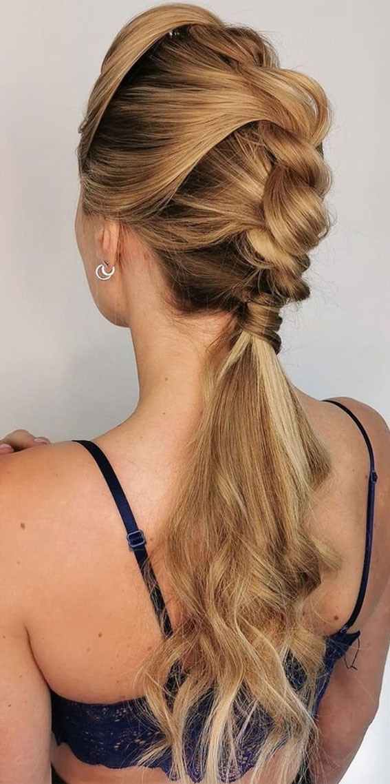 50 Breathtaking Prom Hairstyles For An Unforgettable Night : Ponytail with  Cute Twists 1 - Fab Mood | Wedding Colours, Wedding Themes, Wedding colour  palettes